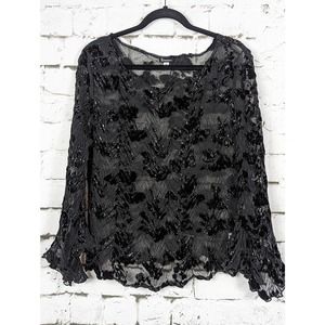 KOMAROV Sheer Velvet Burnout Top Dramatic Spanish Sleeves XL